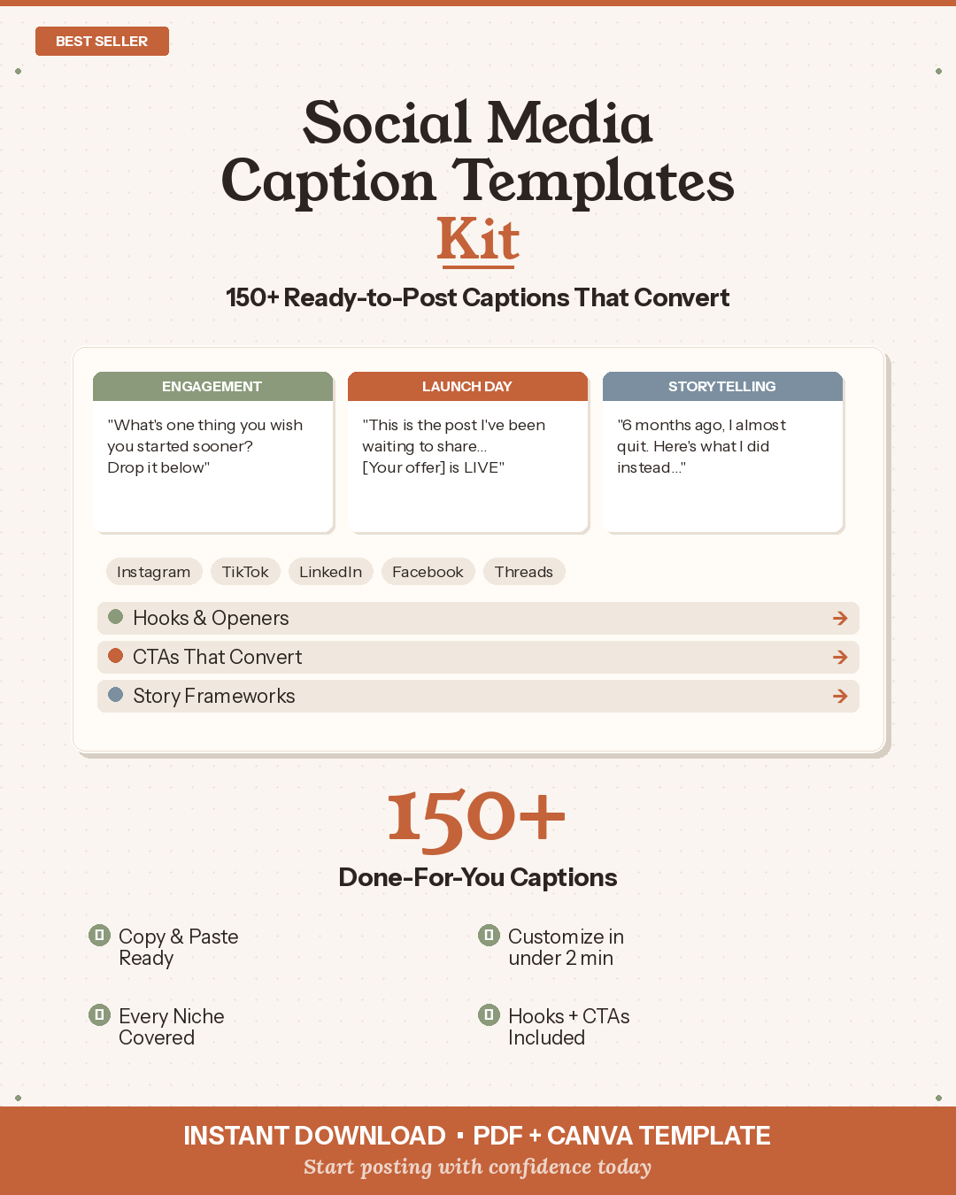 Social Media Caption Templates Kit — 150+ Ready-to-Post Captions