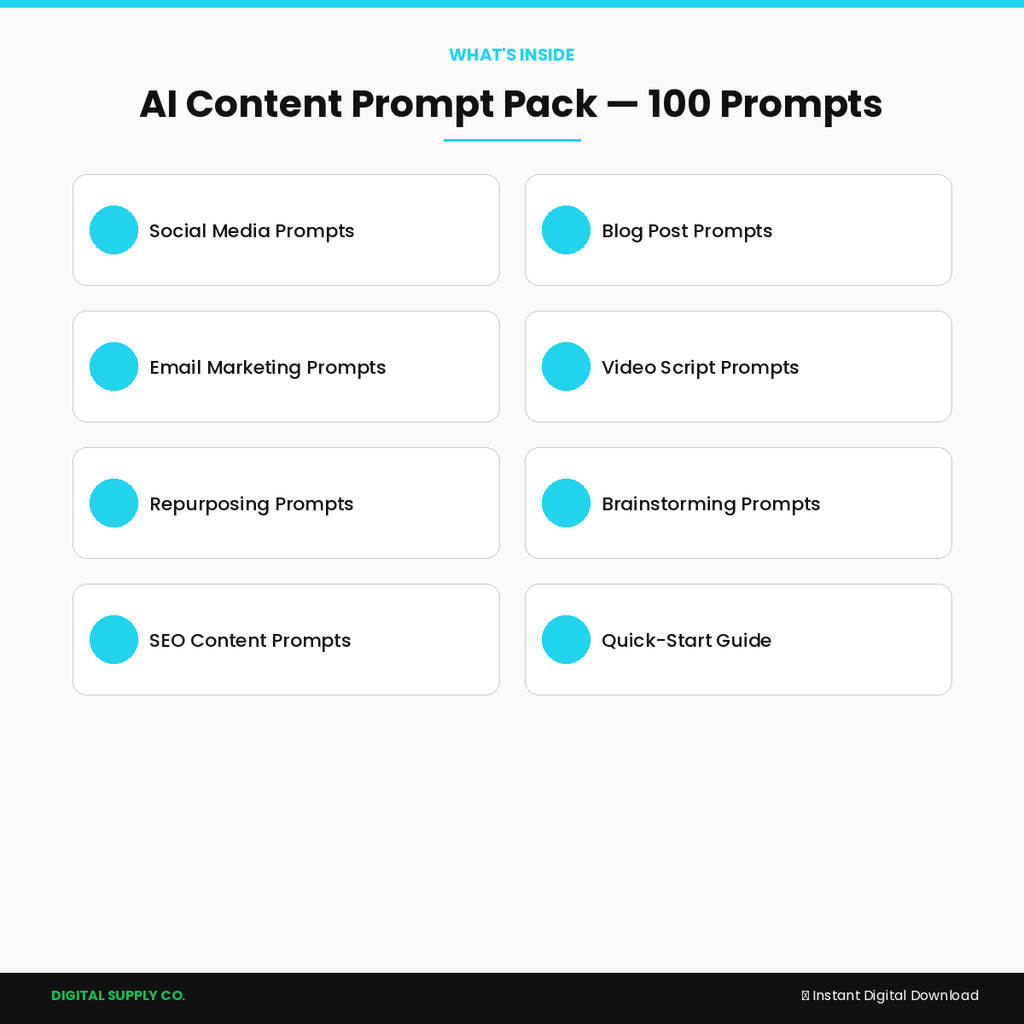 AI Content Prompt Pack — 100 Copy-and-Paste Prompts for Creators