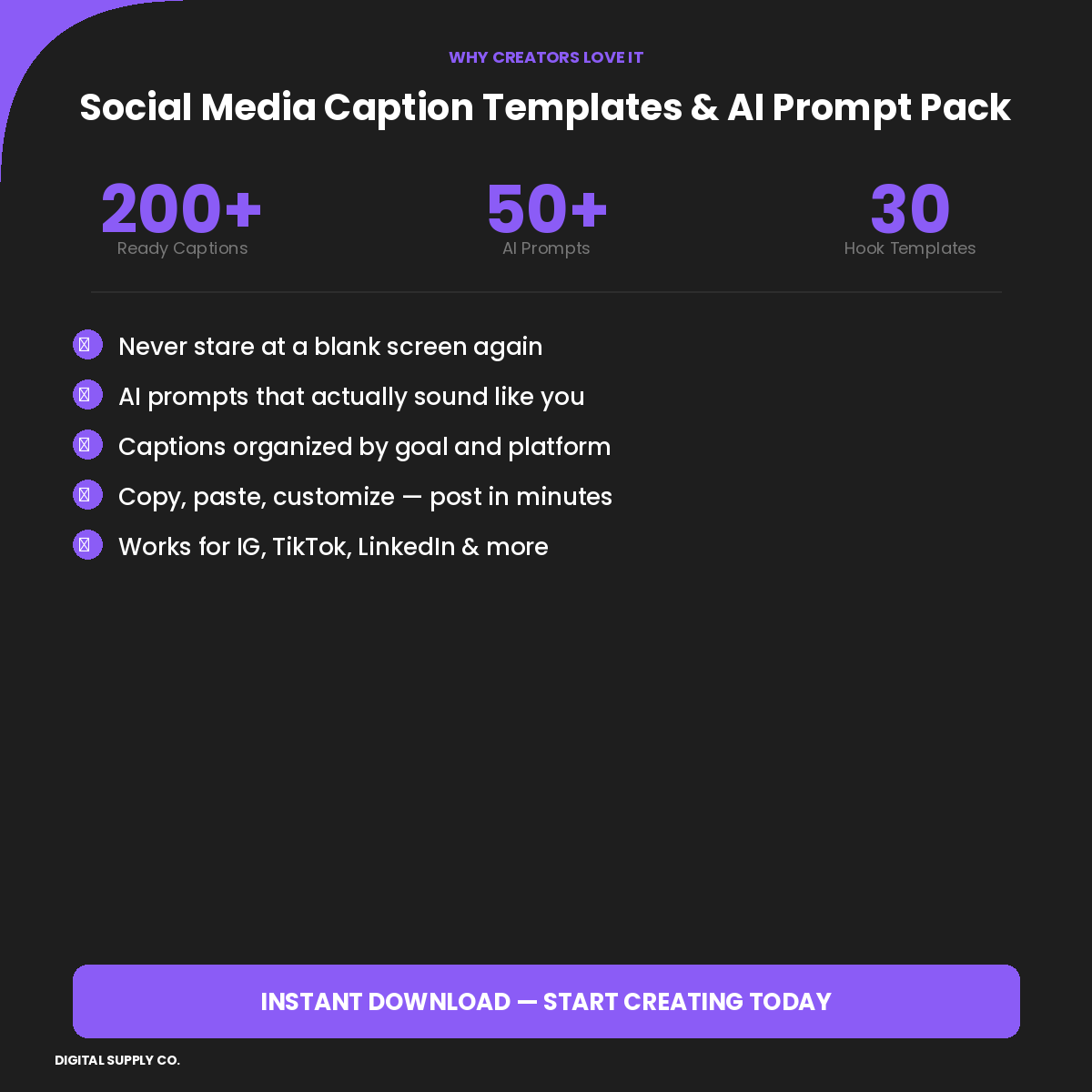 Social Media Caption Templates & AI Prompt Pack for Creators